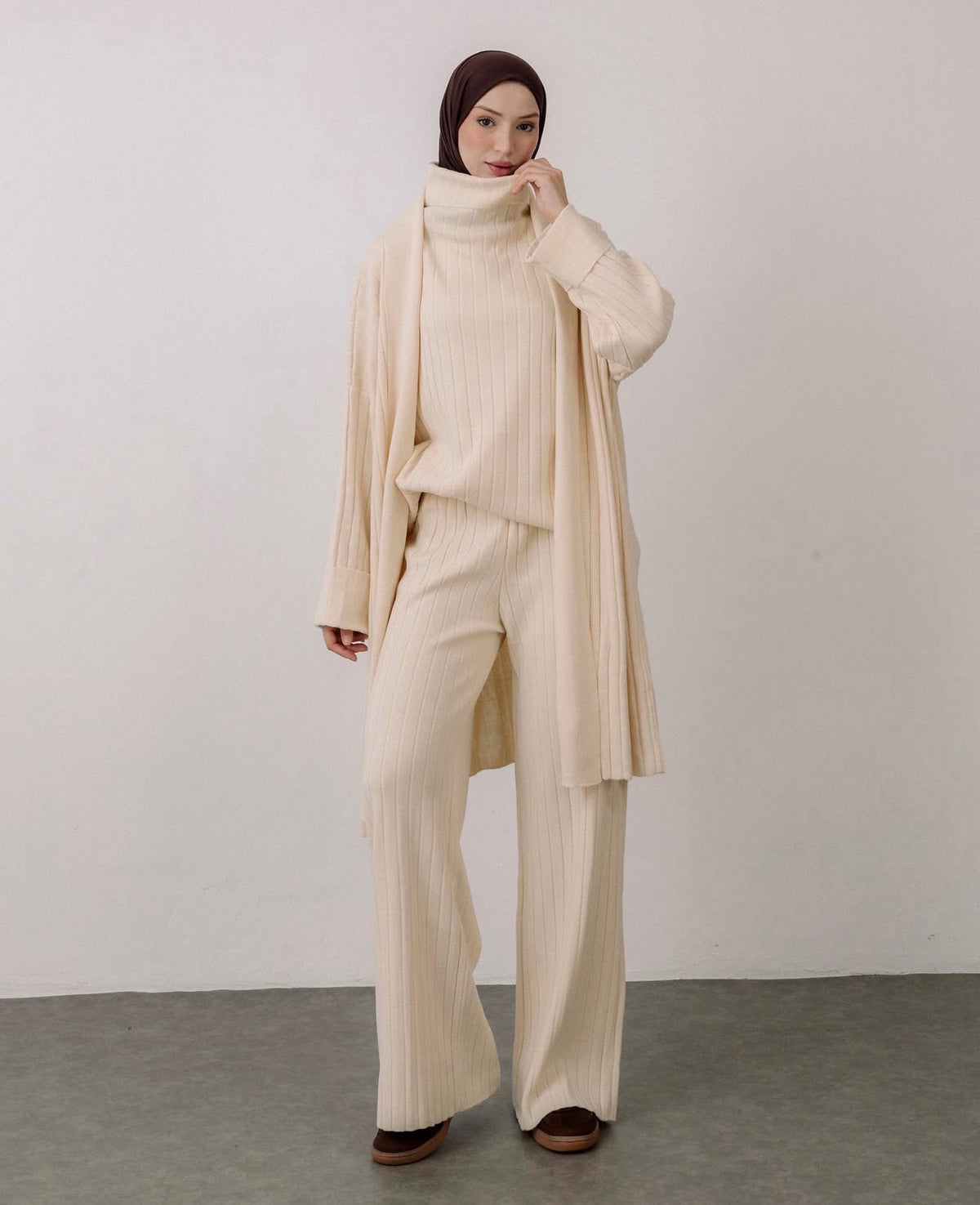 Elegant Ribbed Knit 3-Piece Set