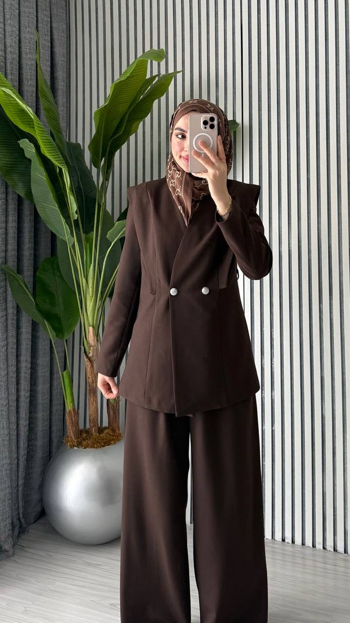 Mocha Blazer Formal Pants Set