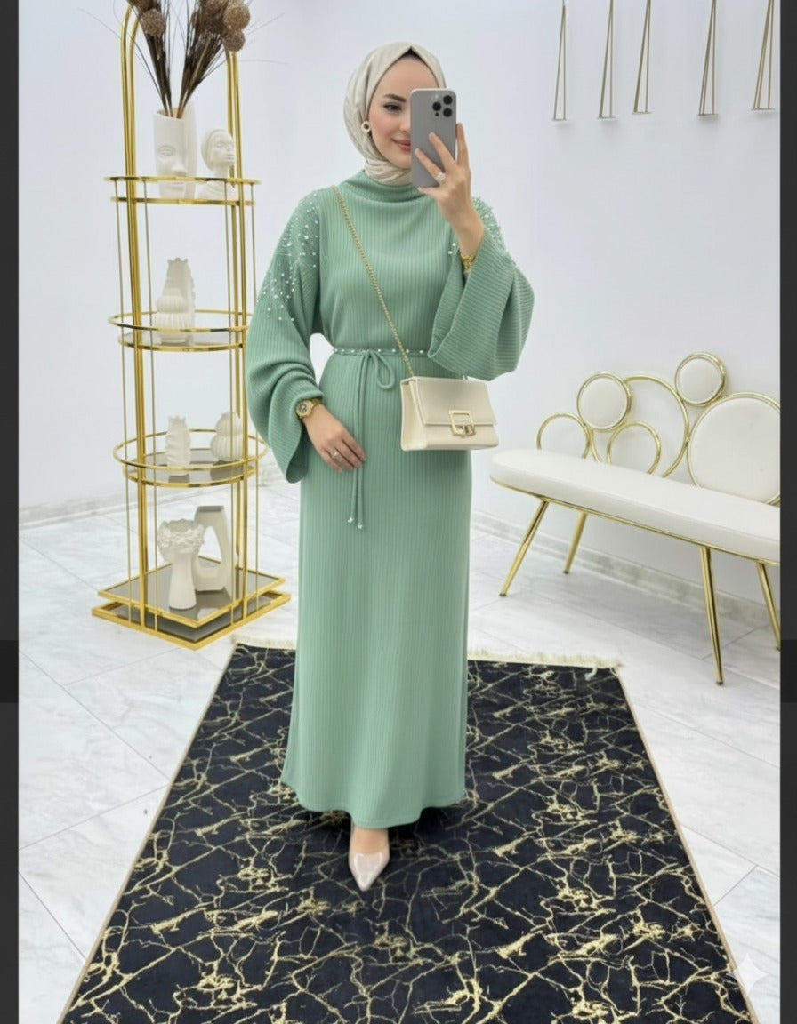 Pearl-embellished Knit Dress