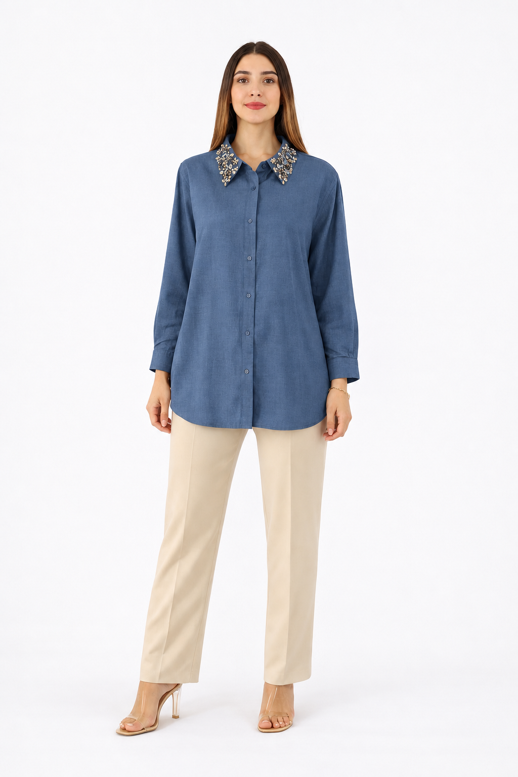 Embellished Collar Button-Up Shirt