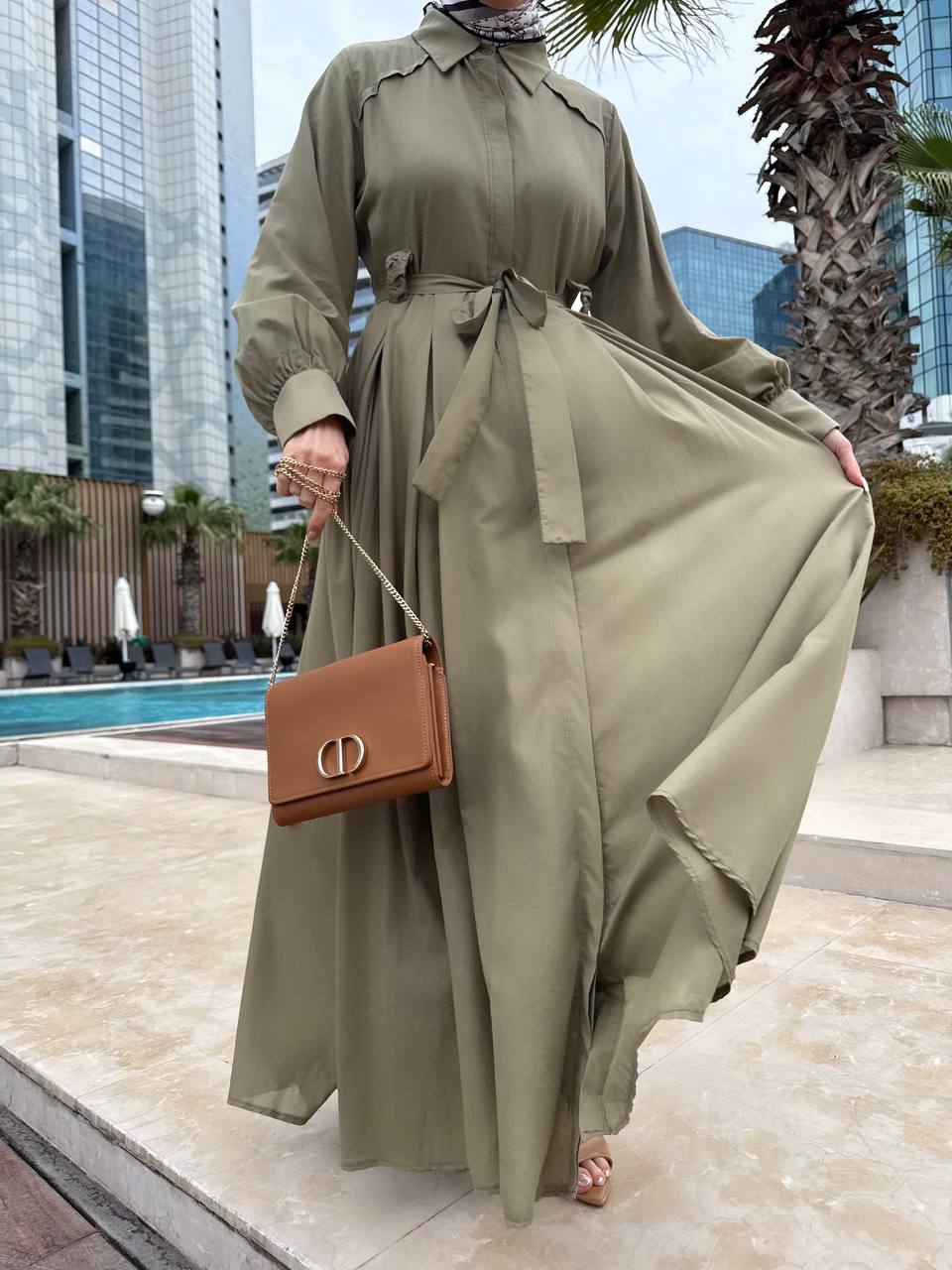 Elegant flared dress, fitted at the bust