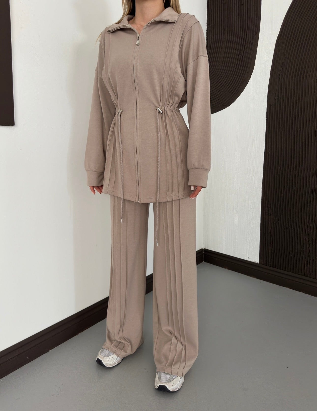 Drawstring Pinstripe Lounge Set