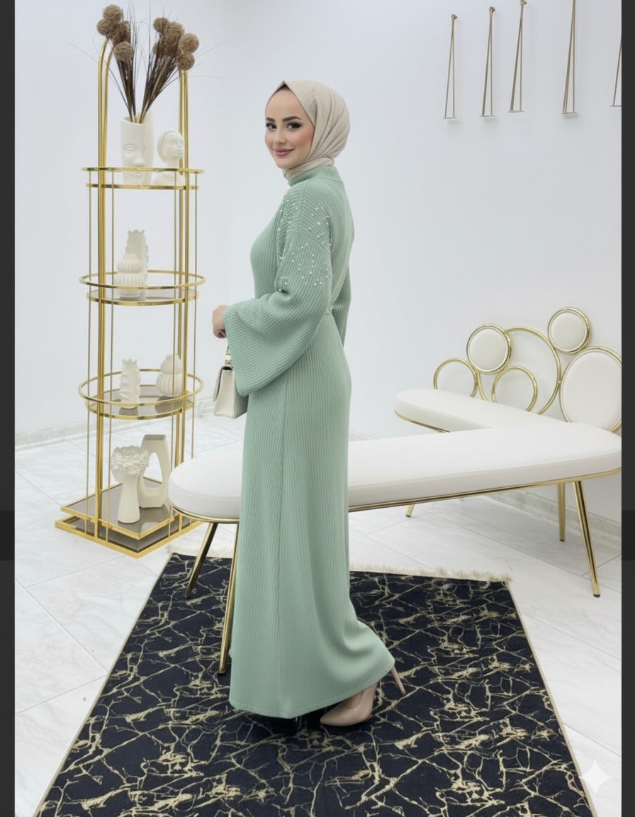 Pearl-embellished Knit Dress