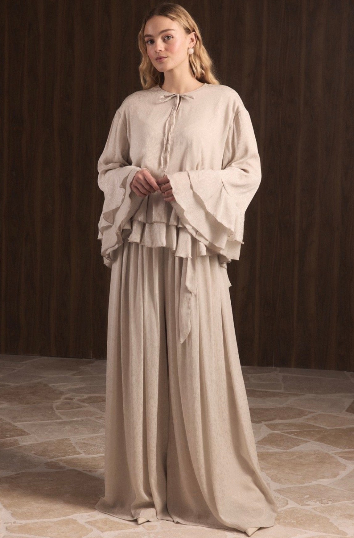 PINK AND BEIGE SATIN SET - Bagi Style