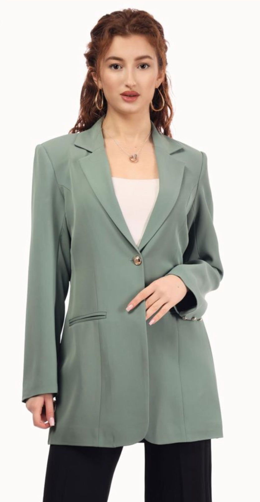 Classic Olive Blazer with Gold Button