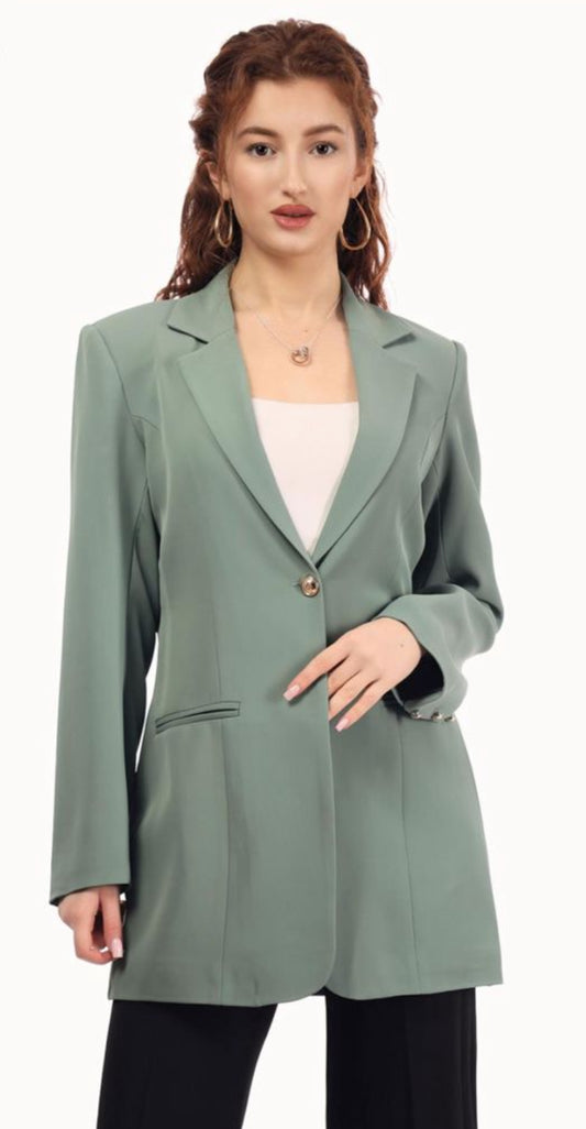 Classic Olive Blazer with Gold Button
